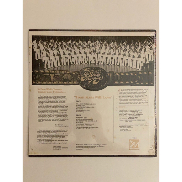 The Vocal Majority From Texas With Love VM Records VM-3000 LP Sealed - Picture 2 of 3